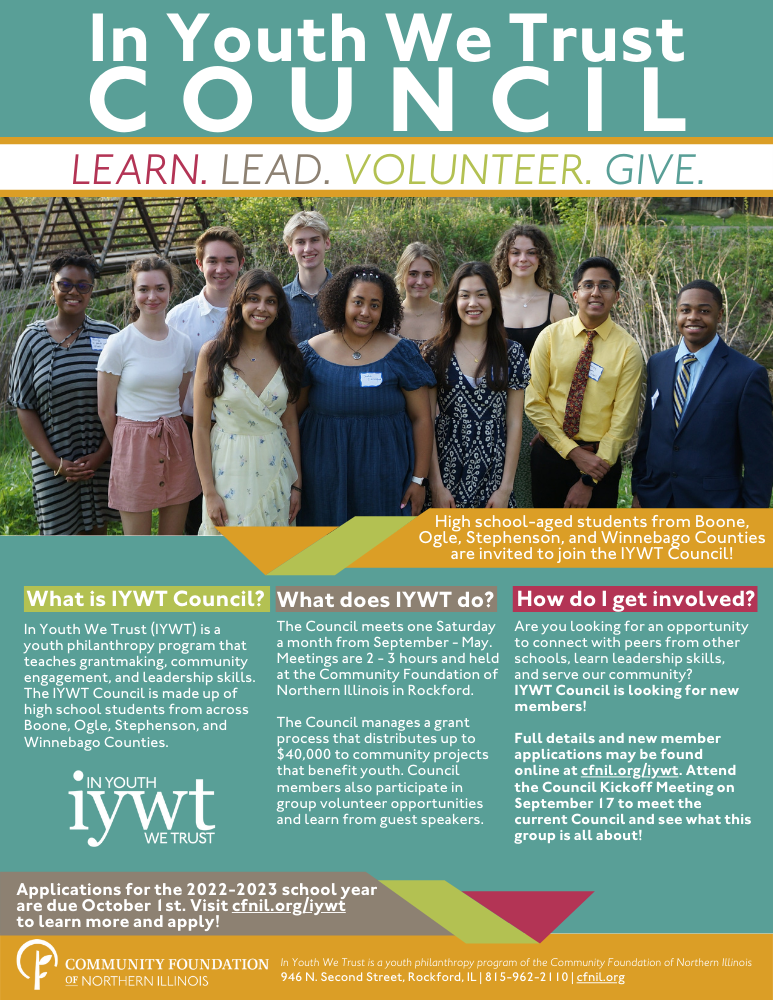 In Youth We Trust Council membership recruitment flyer 2022-2023