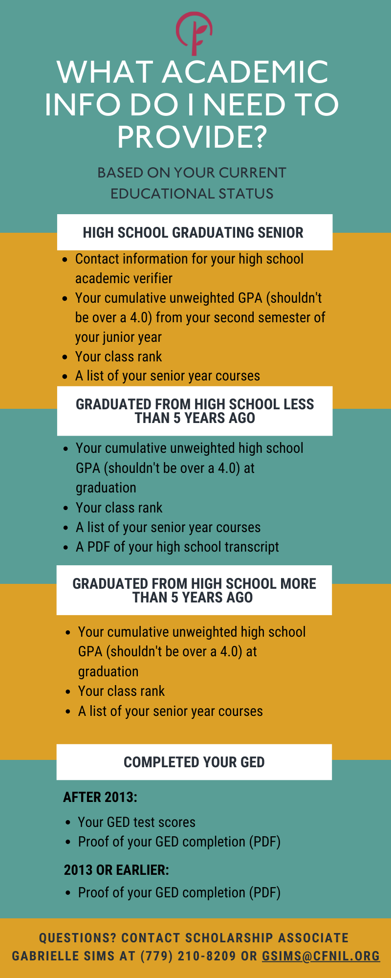 What Academic Info do I need to provide on the CFNIL Scholarship application?