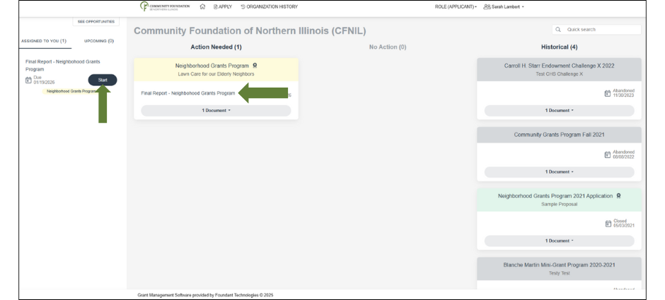screenshot from GLM of the neighborhood grants final report