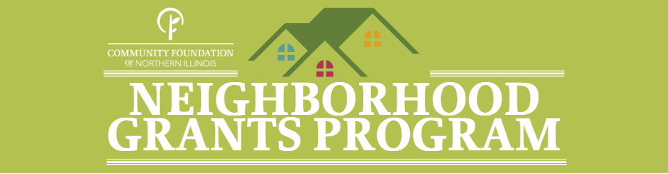 light green background. icon of a rooftop and windows, with the words Neighborhood Grants Program below.