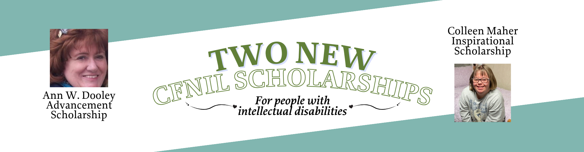 Pictures of two smiling women and names of their scholarships