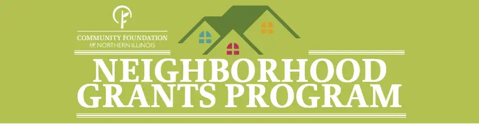 light green background. icon of a rooftop and windows, with the words Neighborhood Grants Program below.