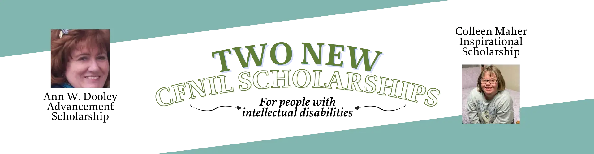 Pictures of two smiling women and names of their scholarships