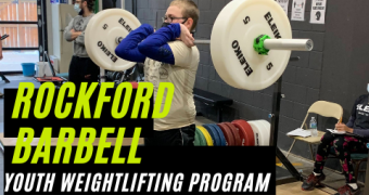 Rockford Barbell Youth Weightlifting Program. Picture of a boy lifting weights in a gym.